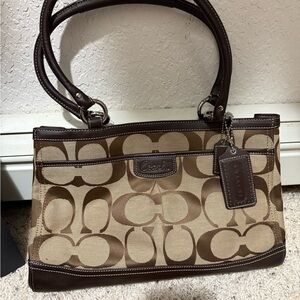 Coach Tan and Brown Signature Shoulder Bag